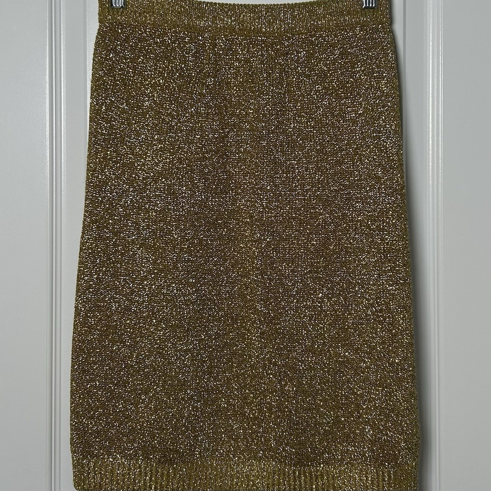 Spree International Vintage 90s Gold Metallic Lurex Knit Pencil Midi Skirt